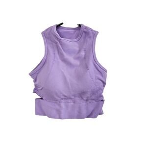 Athletic Works Ribbed‎ Seamless Crop Tank Top Lilac Purple Cutout Workout S